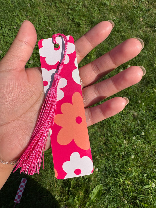 Hot Pink Floral Pop | Aluminum Bookmark with Tassel