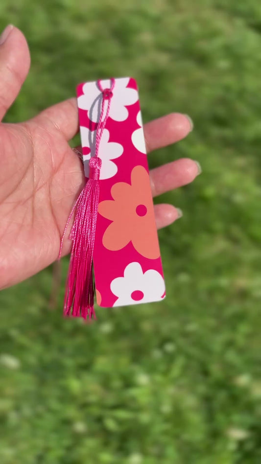 Hot Pink Floral Pop | Aluminum Bookmark with Tassel